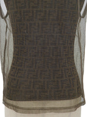 メッシュFFズッカパターンノースリーブトップス ブラウン