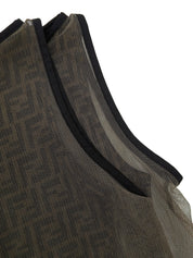 メッシュFFズッカパターンノースリーブトップス ブラウン