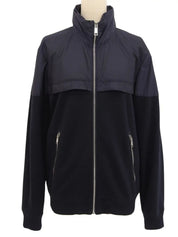 Navy Cotton Nylon Combination Logo Zip-Up Jacket