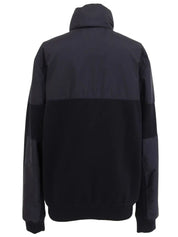 Navy Cotton Nylon Combination Logo Zip-Up Jacket