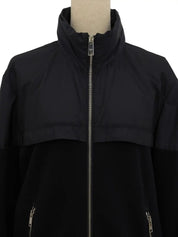 Navy Cotton Nylon Combination Logo Zip-Up Jacket