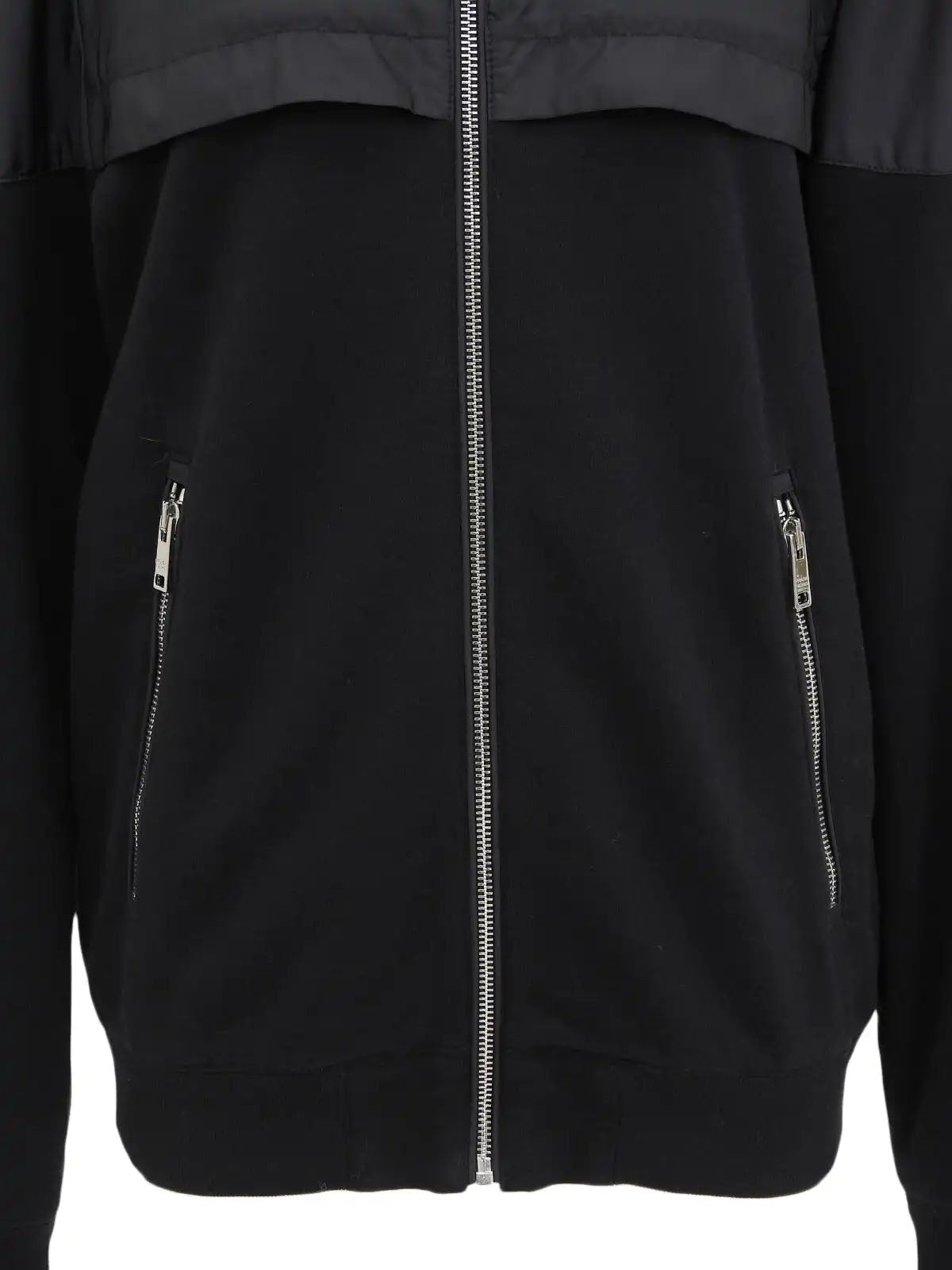 Navy Cotton Nylon Combination Logo Zip-Up Jacket
