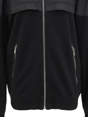 Navy Cotton Nylon Combination Logo Zip-Up Jacket