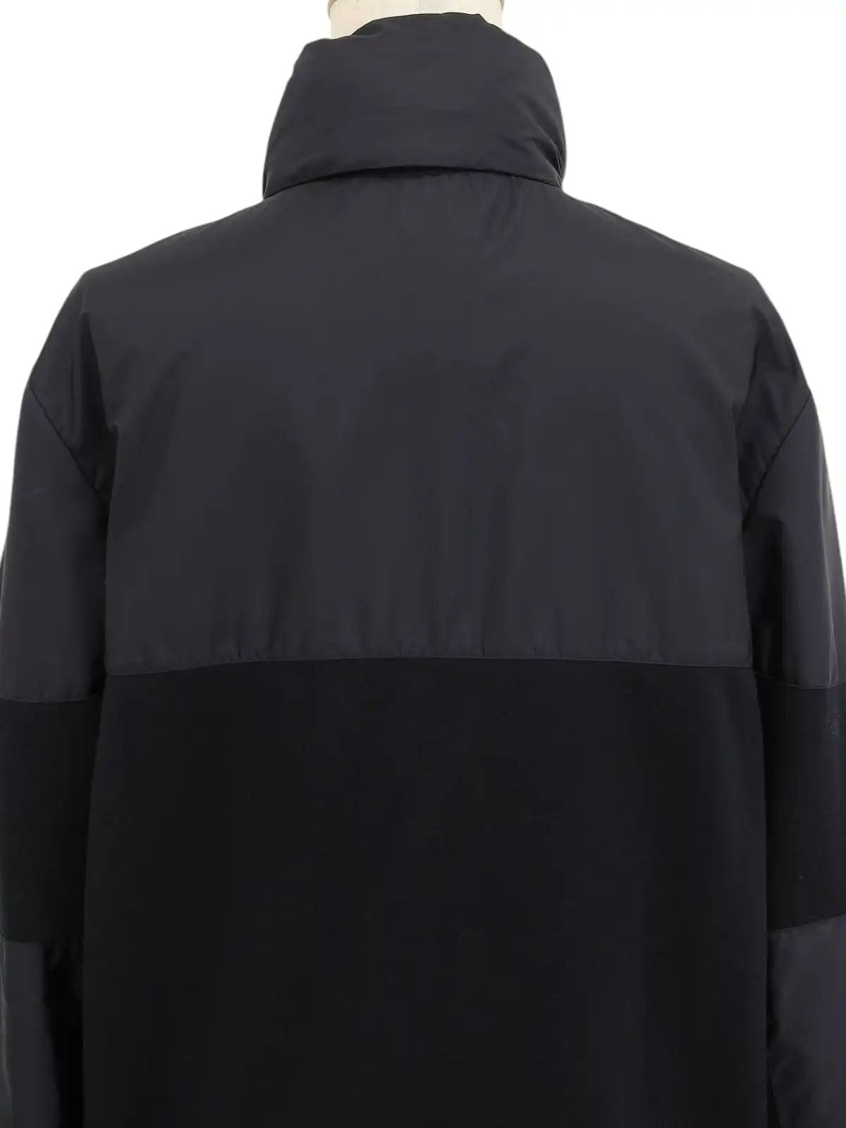 Navy Cotton Nylon Combination Logo Zip-Up Jacket