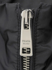 Navy Cotton Nylon Combination Logo Zip-Up Jacket