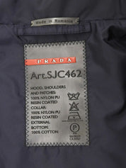 Navy Cotton Nylon Combination Logo Zip-Up Jacket