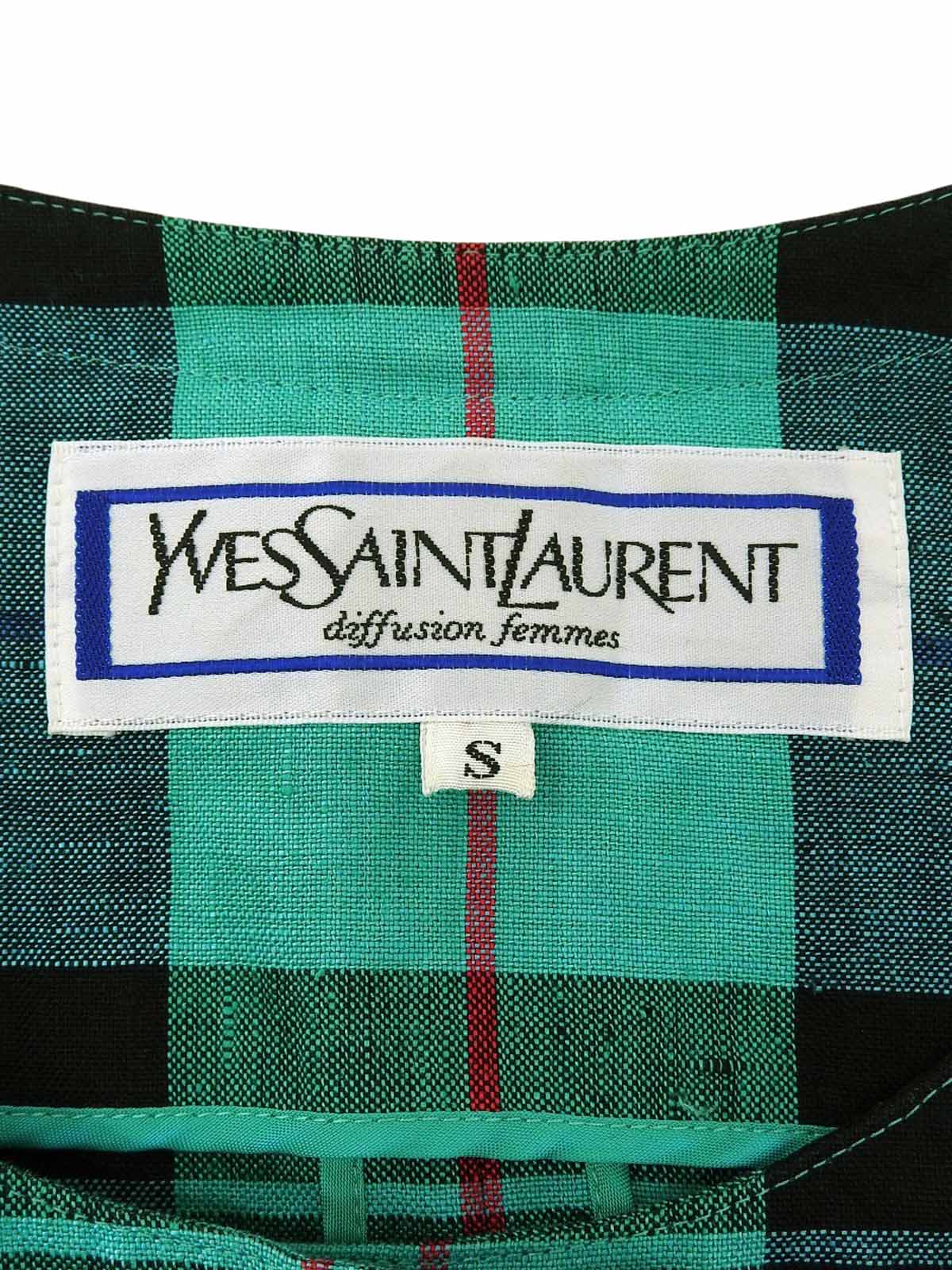 Linen Check Pattern Short Sleeve Jacket in Green/Black/Multi