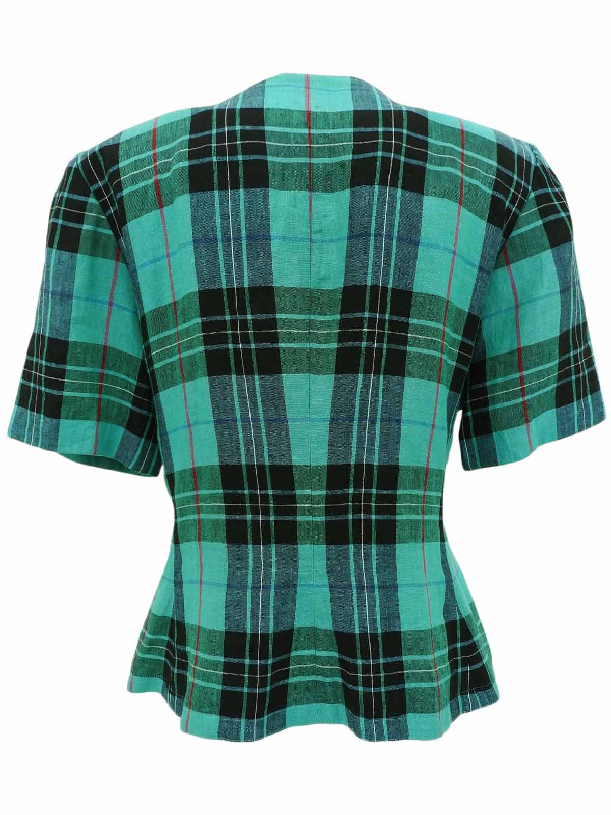 Linen Check Pattern Short Sleeve Jacket in Green/Black/Multi
