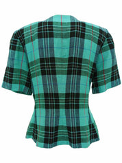 Linen Check Pattern Short Sleeve Jacket in Green/Black/Multi