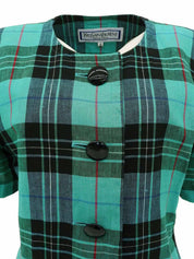 Linen Check Pattern Short Sleeve Jacket in Green/Black/Multi