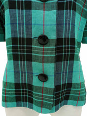 Linen Check Pattern Short Sleeve Jacket in Green/Black/Multi