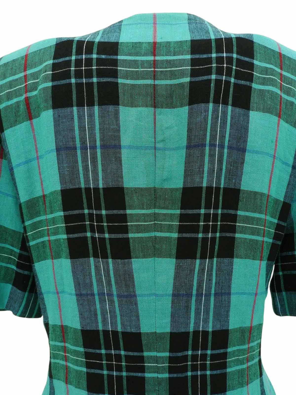 Linen Check Pattern Short Sleeve Jacket in Green/Black/Multi