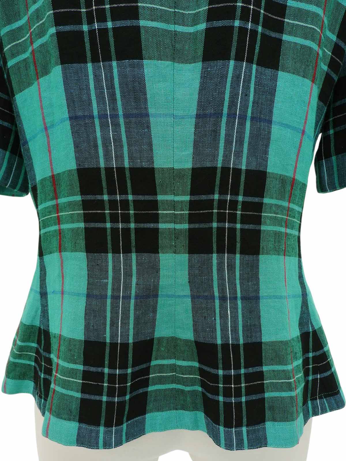 Linen Check Pattern Short Sleeve Jacket in Green/Black/Multi