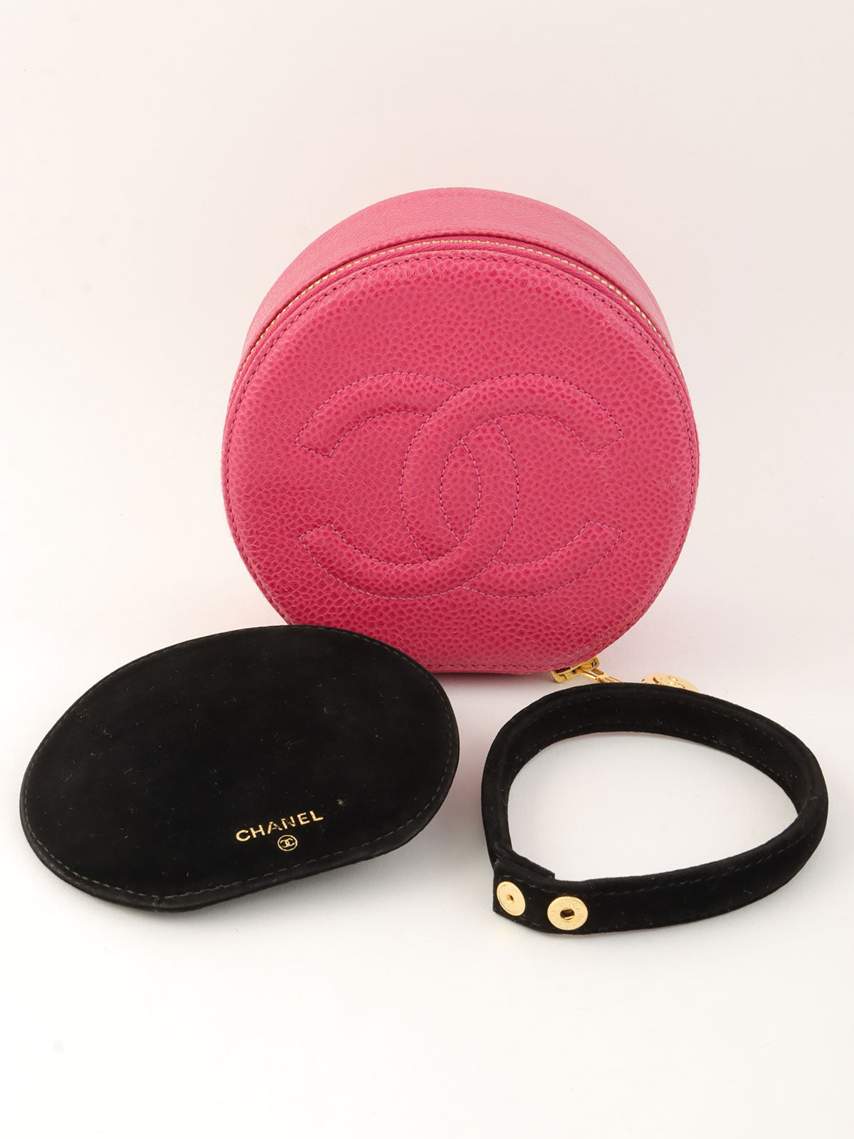 1995年製　キャビアスキンCCマークステッチジュエリーボックス　ピンク