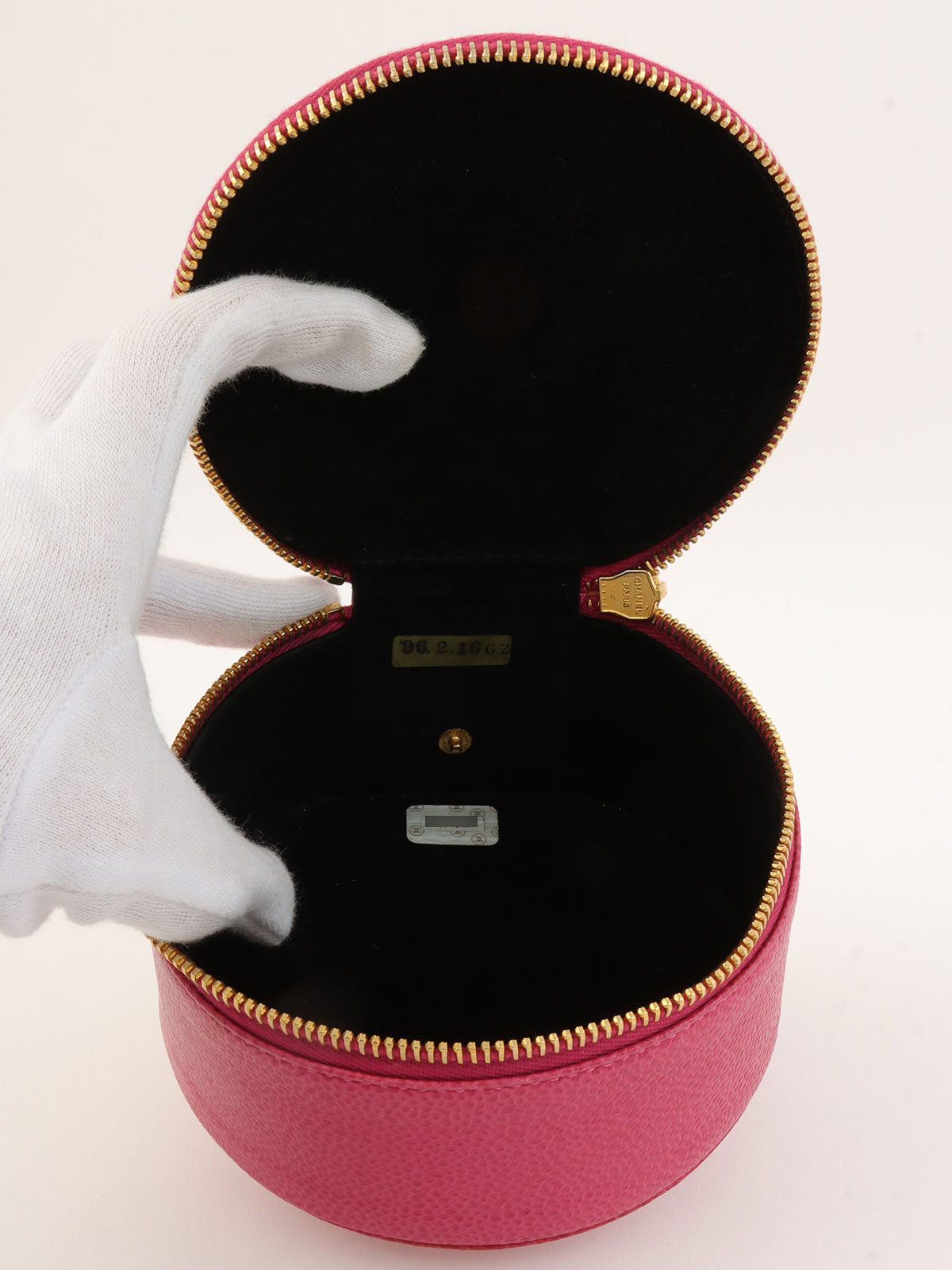 1995年製　キャビアスキンCCマークステッチジュエリーボックス　ピンク