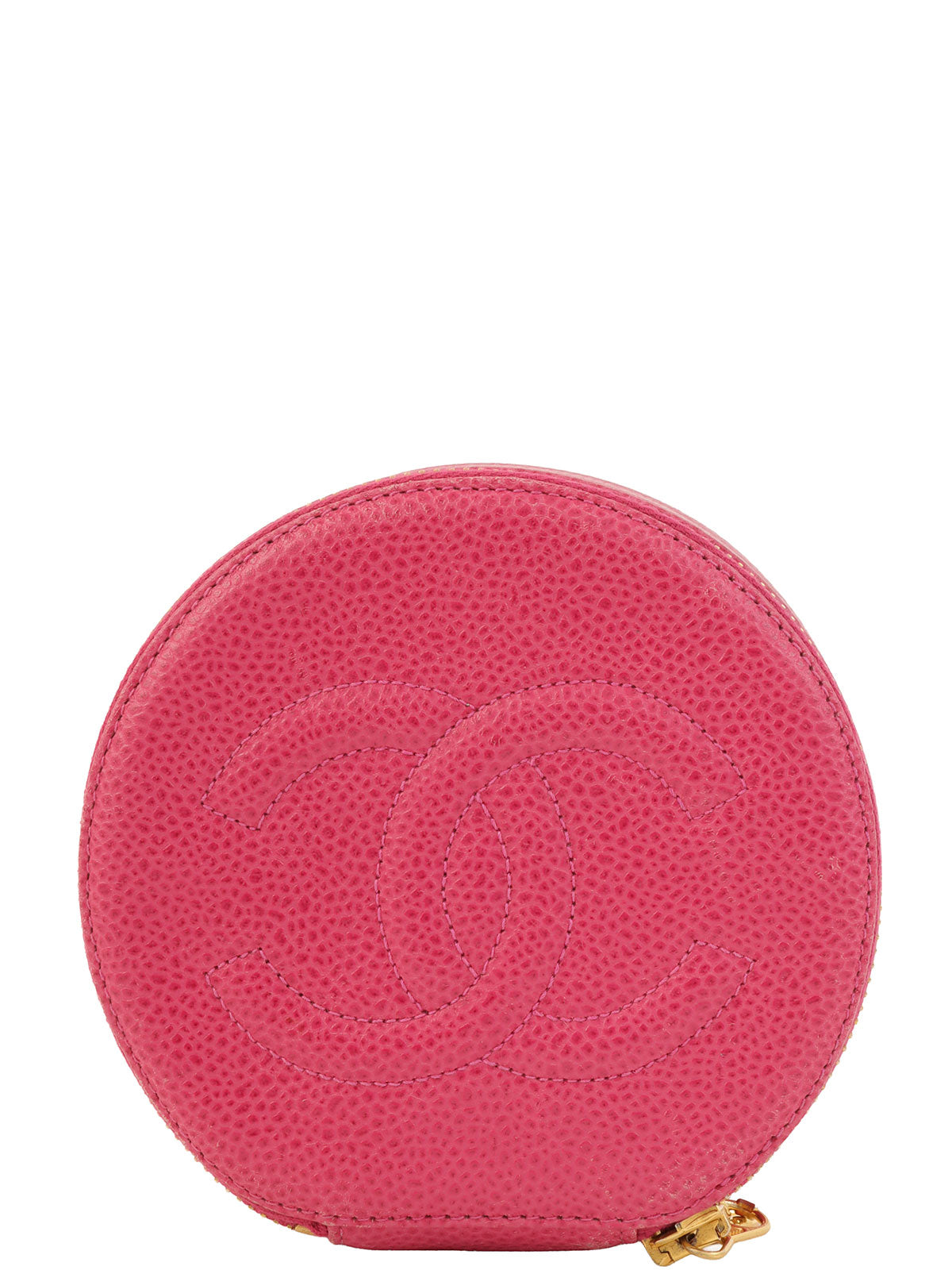 1995年製　キャビアスキンCCマークステッチジュエリーボックス　ピンク