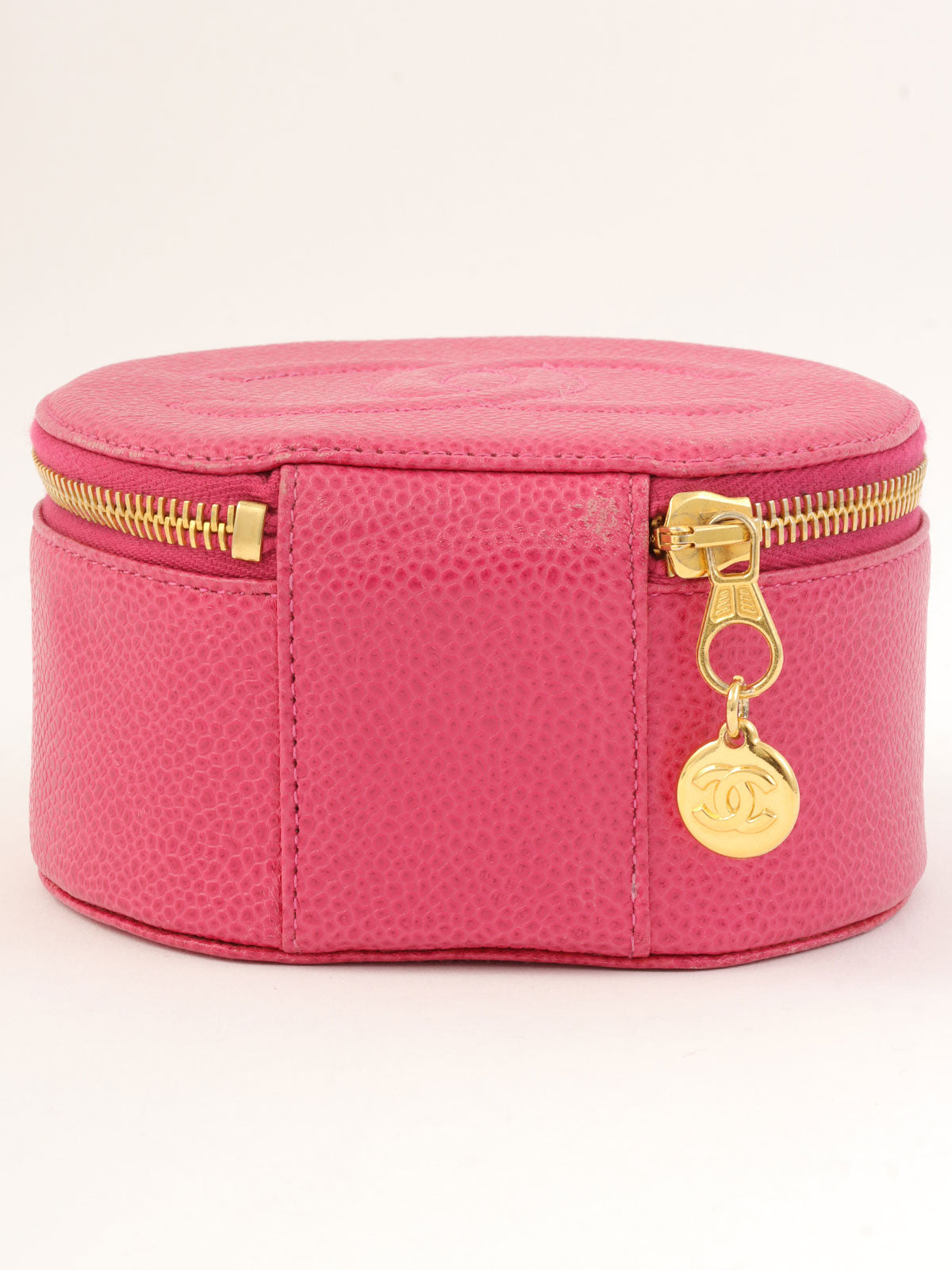 1995年製　キャビアスキンCCマークステッチジュエリーボックス　ピンク