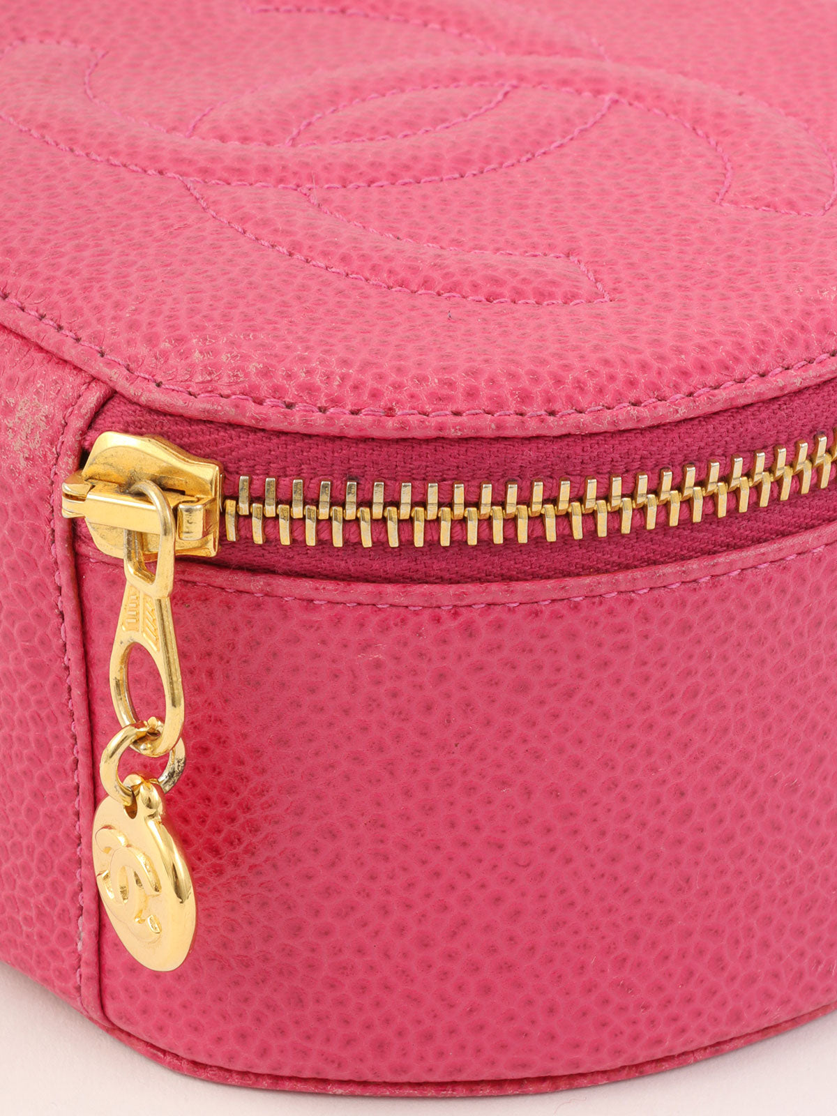 1995年製　キャビアスキンCCマークステッチジュエリーボックス　ピンク