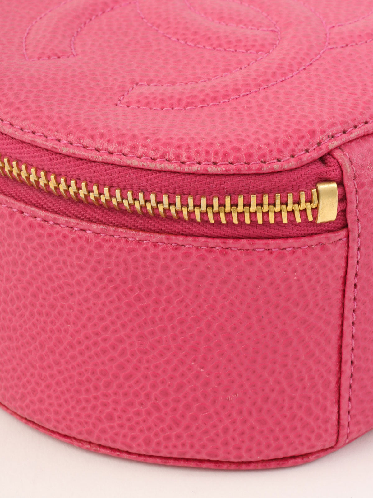 1995年製　キャビアスキンCCマークステッチジュエリーボックス　ピンク