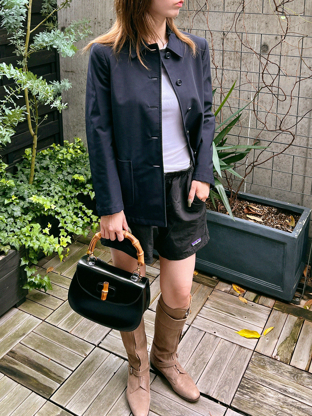 Calfskin Bamboo 2-Way Bag Black