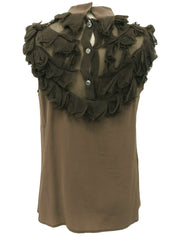 シルクデザインノースリーブシャツ ブラウン