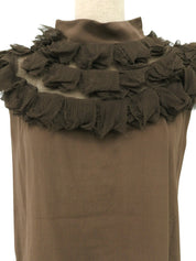 シルクデザインノースリーブシャツ ブラウン