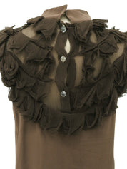 シルクデザインノースリーブシャツ ブラウン