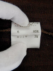 Logo Button Rib Knit Cardigan in Dark Brown/Beige