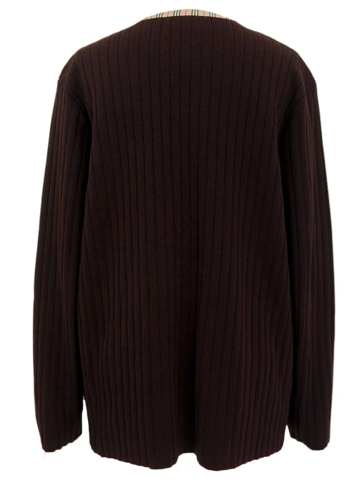 Logo Button Rib Knit Cardigan in Dark Brown/Beige