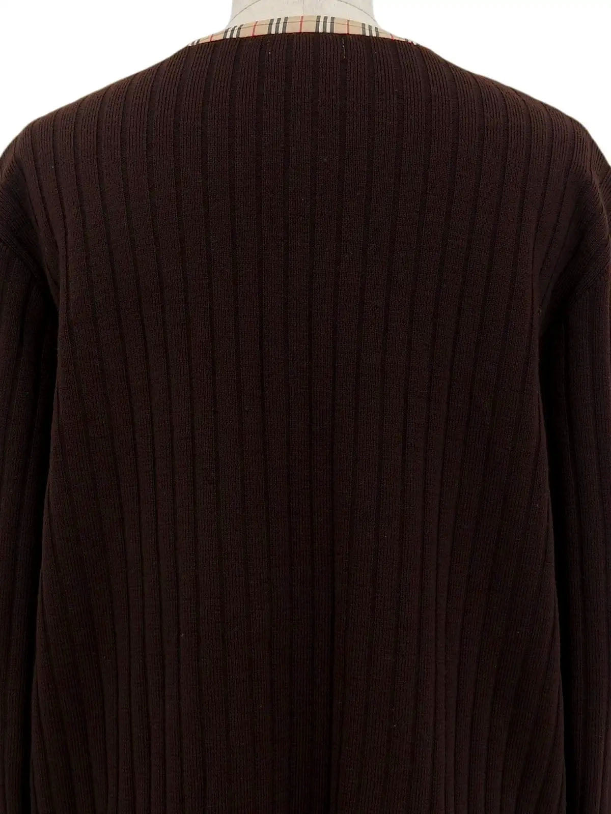 Logo Button Rib Knit Cardigan in Dark Brown/Beige