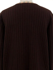 Logo Button Rib Knit Cardigan in Dark Brown/Beige