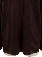 Logo Button Rib Knit Cardigan in Dark Brown/Beige
