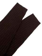 Logo Button Rib Knit Cardigan in Dark Brown/Beige