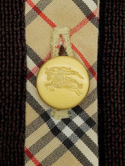 Logo Button Rib Knit Cardigan in Dark Brown/Beige