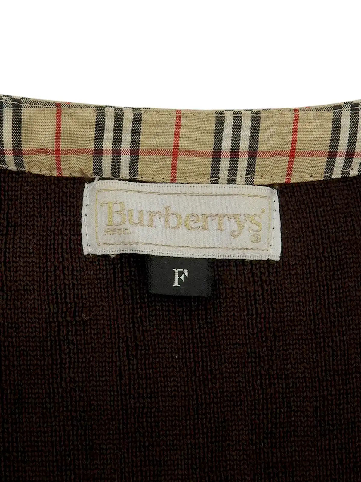 Logo Button Rib Knit Cardigan in Dark Brown/Beige