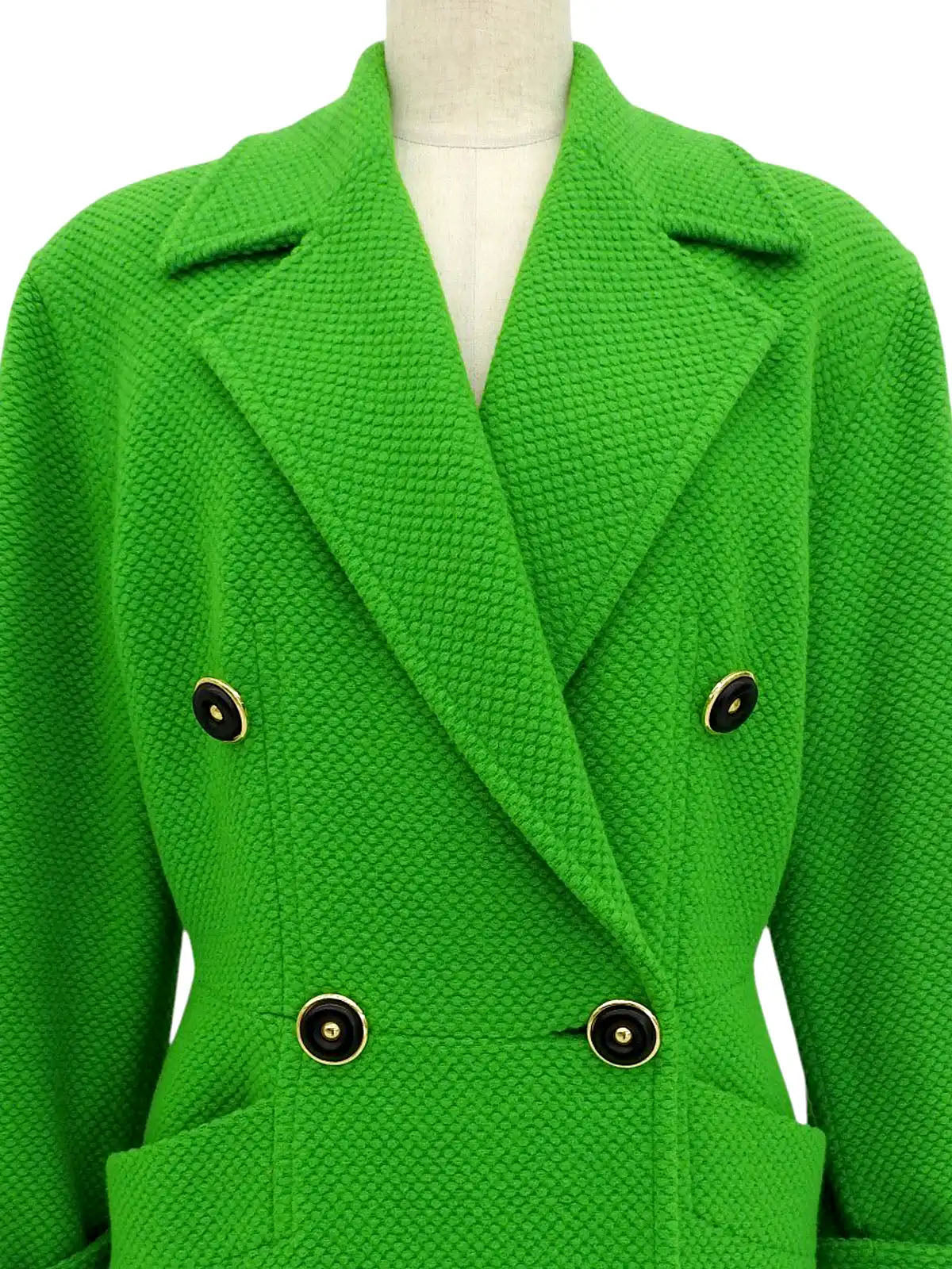 ウールデザインボタンロングコート グリーン