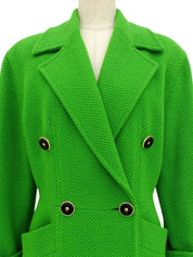 ウールデザインボタンロングコート グリーン