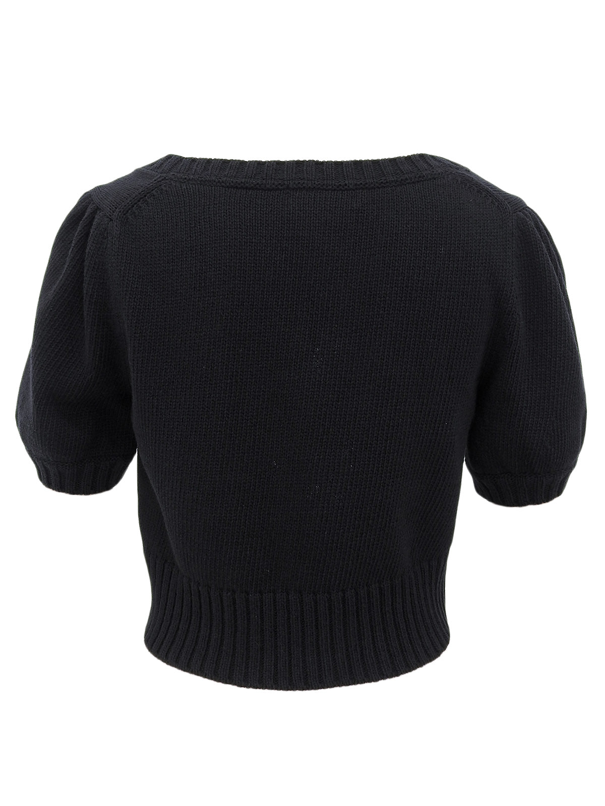 ロゴ刺繍半袖クロップドカーディガン ブラック