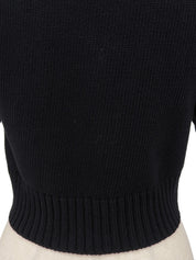 ロゴ刺繍半袖クロップドカーディガン ブラック