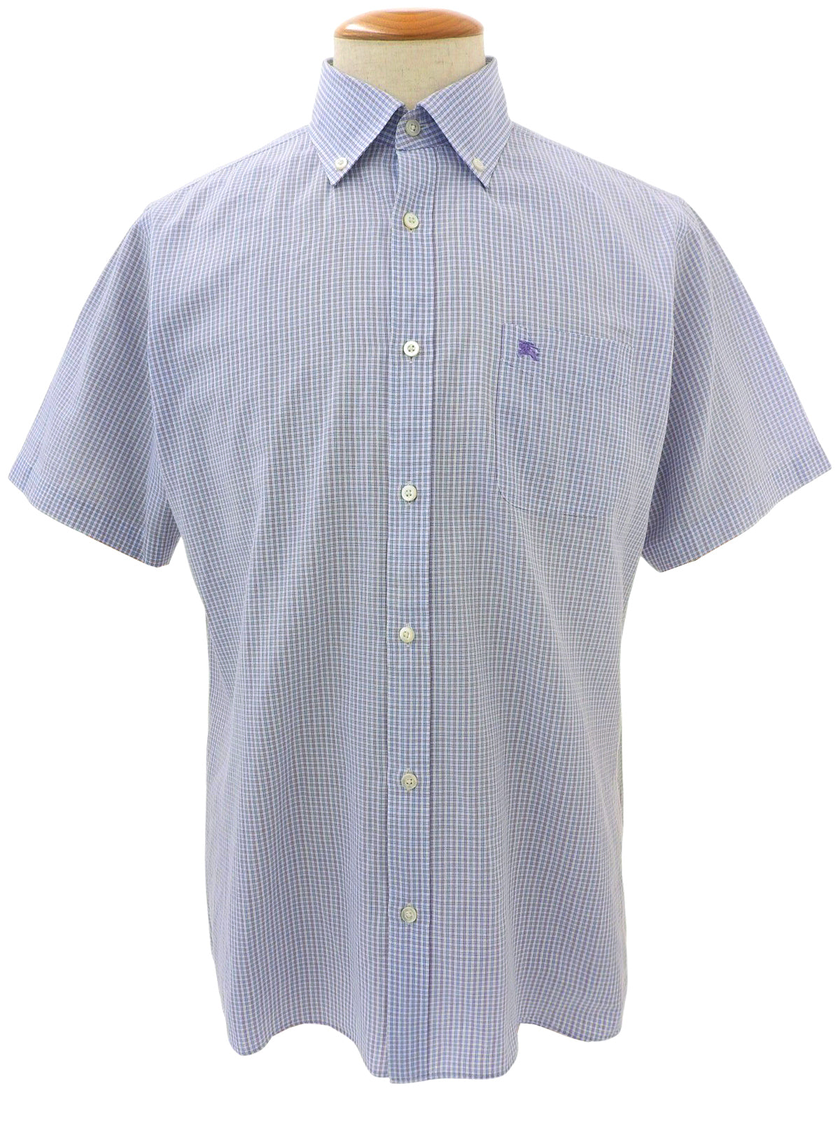 チェックパターンロゴ刺繍半袖シャツ ラベンダー/マルチ