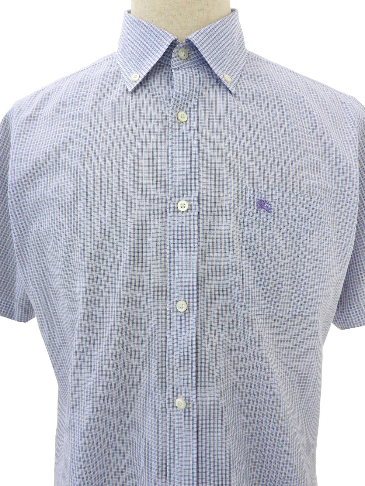 格子图案刺绣Logo短袖衬衫，薰衣草色/多色