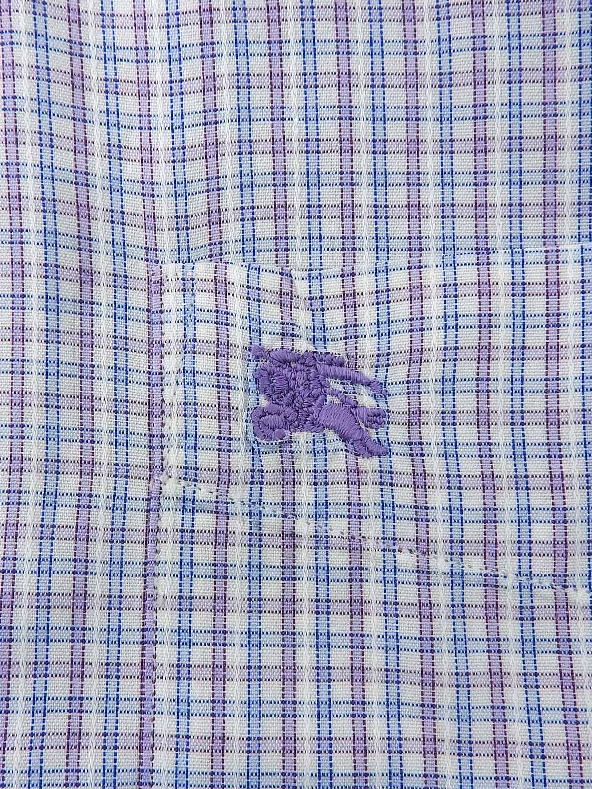 チェックパターンロゴ刺繍半袖シャツ #L ラベンダー/マルチ