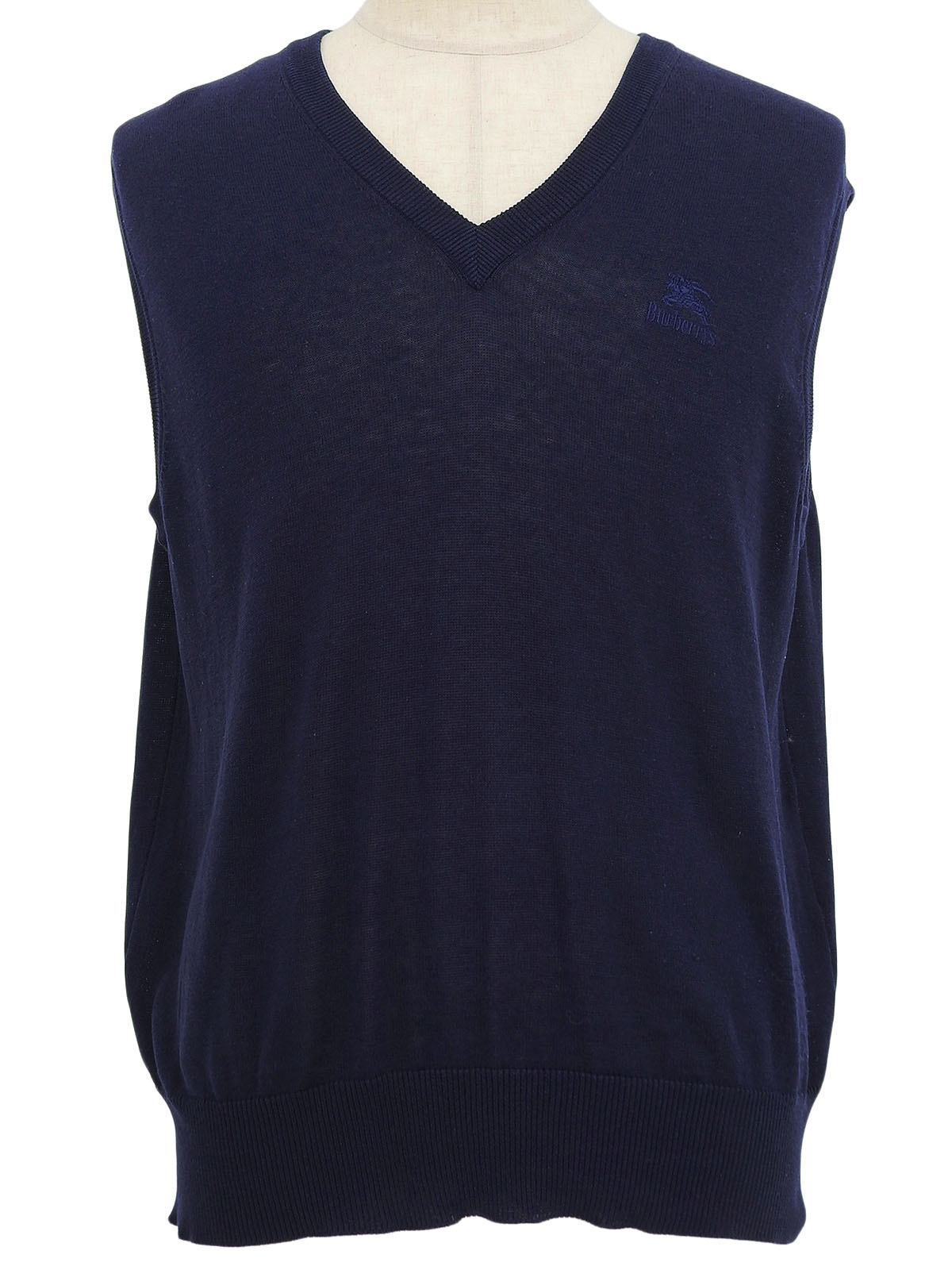 Navy Logo Embroidered V-Neck Knit Vest