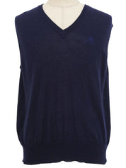 Navy Logo Embroidered V-Neck Knit Vest