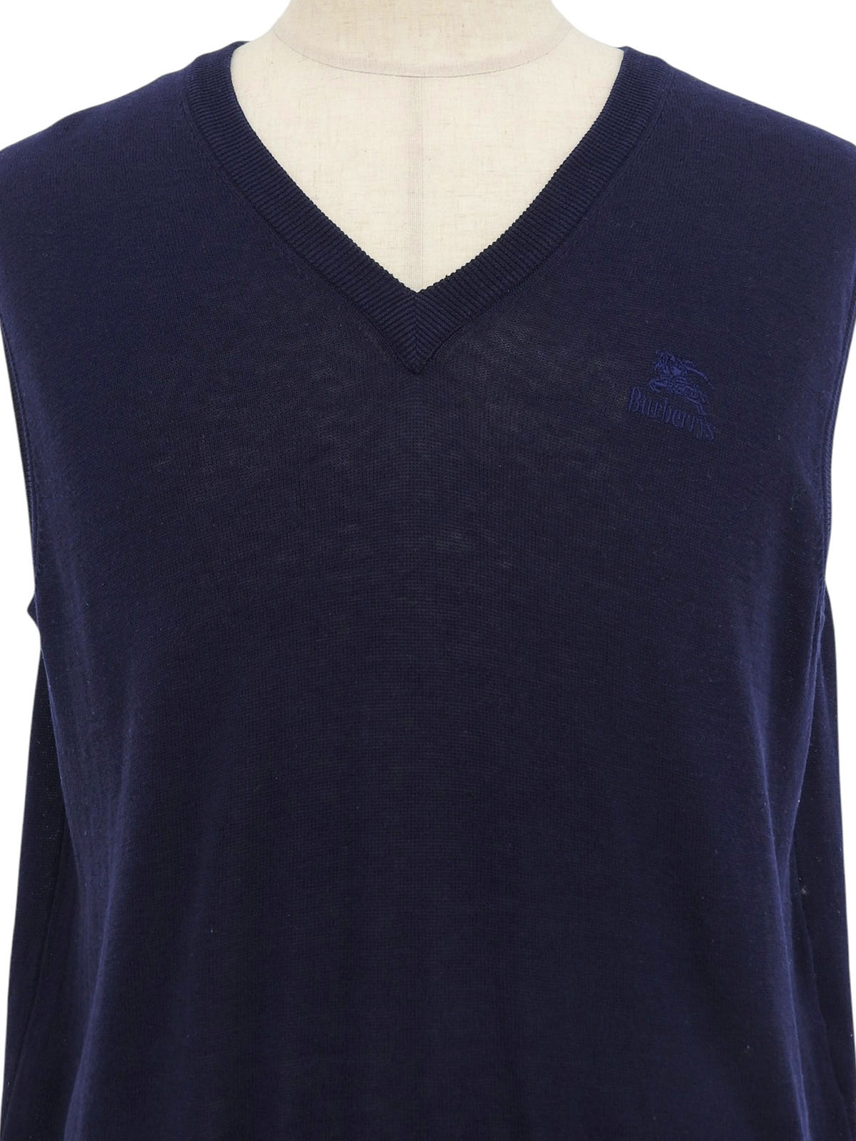Navy Logo Embroidered V-Neck Knit Vest