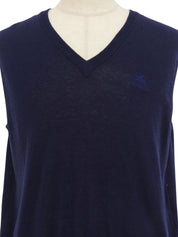 Navy Logo Embroidered V-Neck Knit Vest