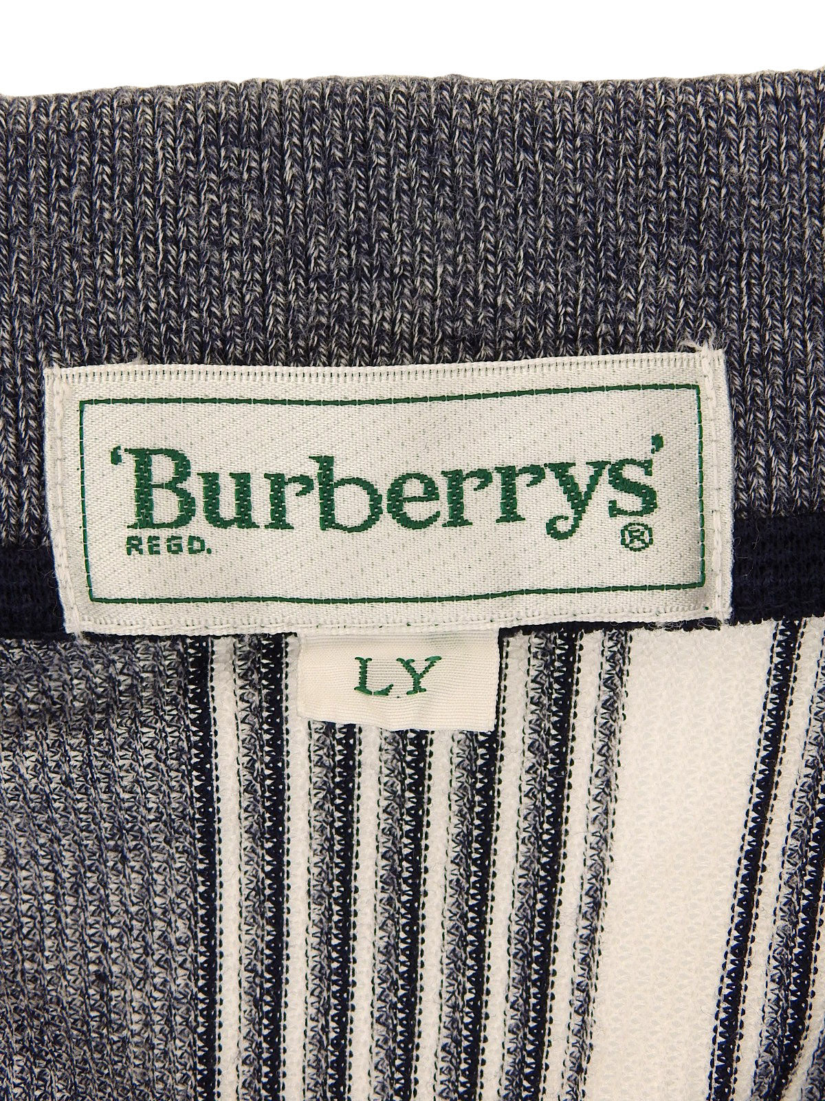 ロゴ刺繍ストライプパターンポロシャツ ネイビー/ホワイト