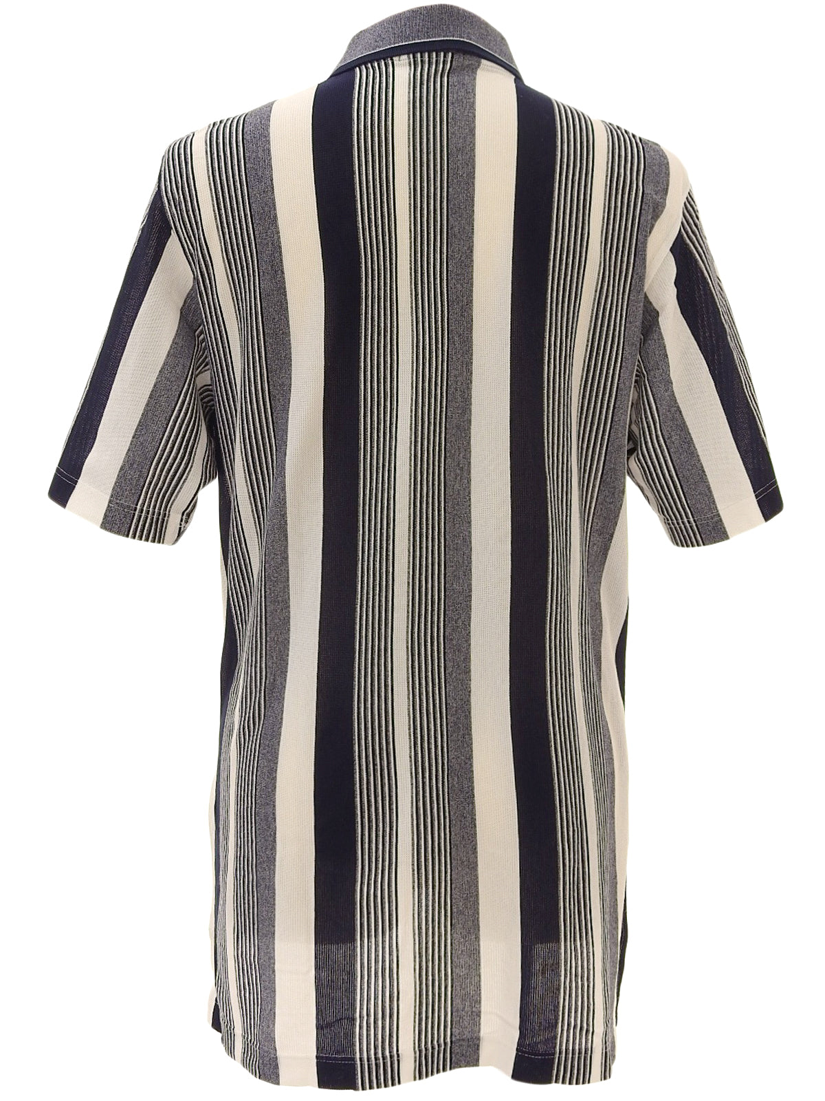 ロゴ刺繍ストライプパターンポロシャツ ネイビー/ホワイト