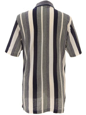 ロゴ刺繍ストライプパターンポロシャツ ネイビー/ホワイト