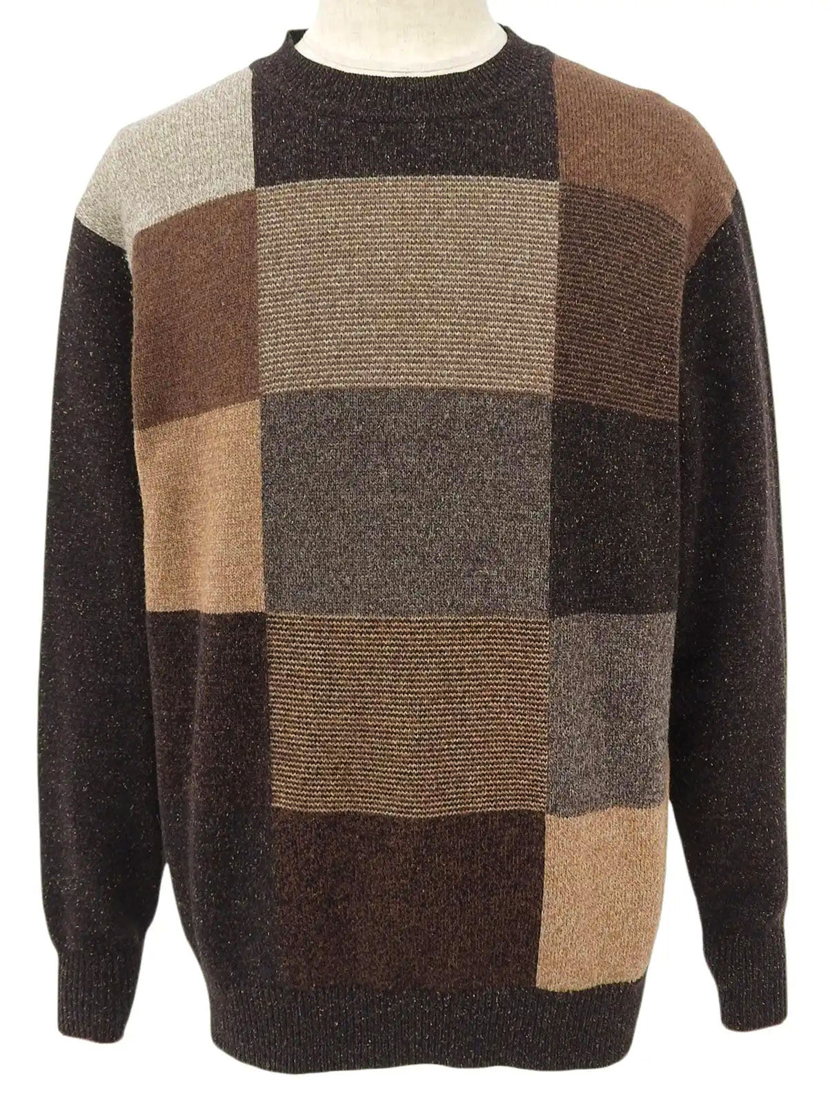 Wool crew neck sweater in dark brown/multi